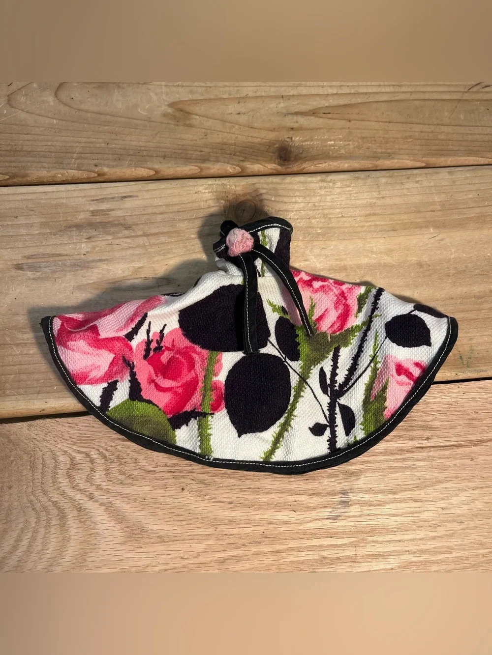 Vintage Barbie Clone Black White Pink Floral Dress Roses Handmade